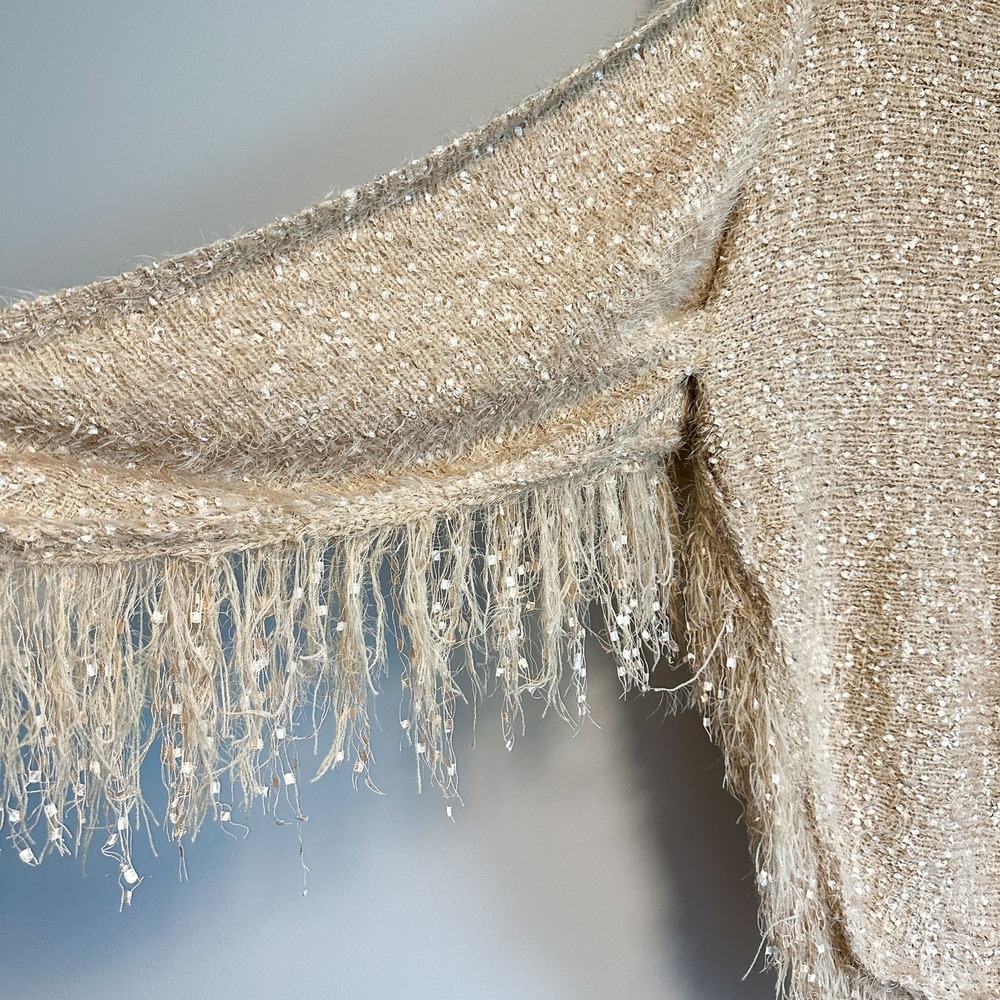 Muche & Muchette  Opa Bouclé Fringe Glam Rose Gold Cardigan Shawl One Size - Picture 11 of 14